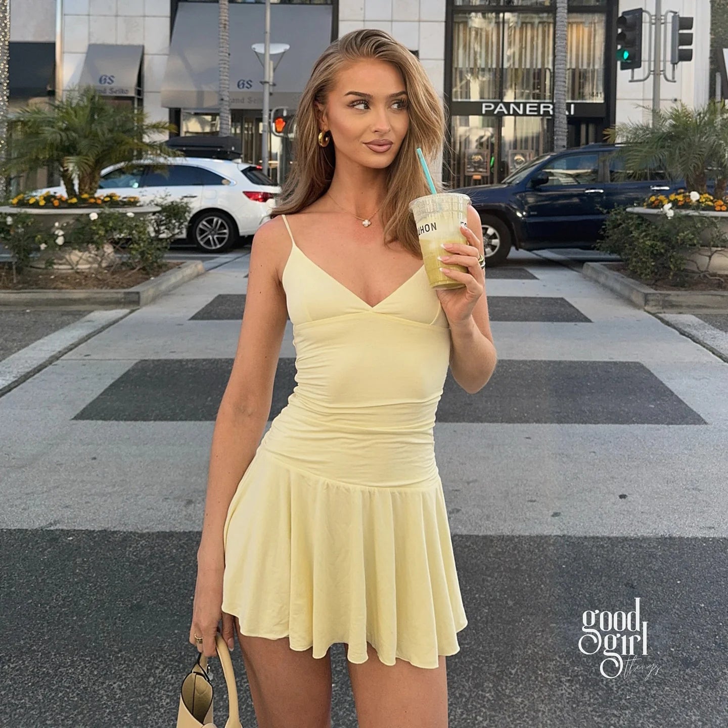 Analise V-Neck Pleated Mini Dress