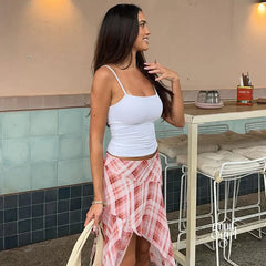 Angelique Asymmetric Plaid Skirt