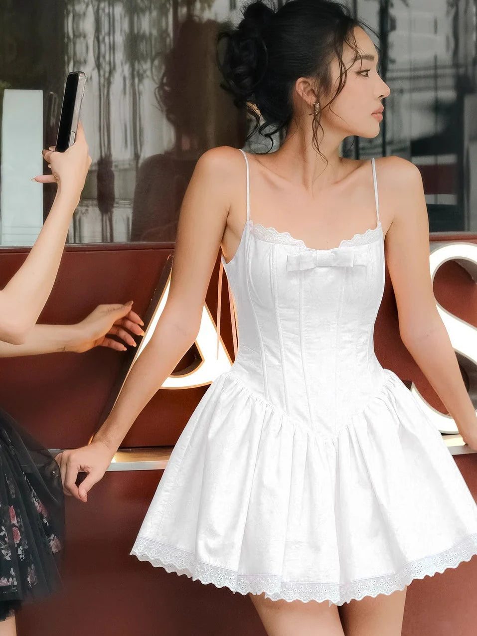 Arsema Puffy Lace Mini Dress