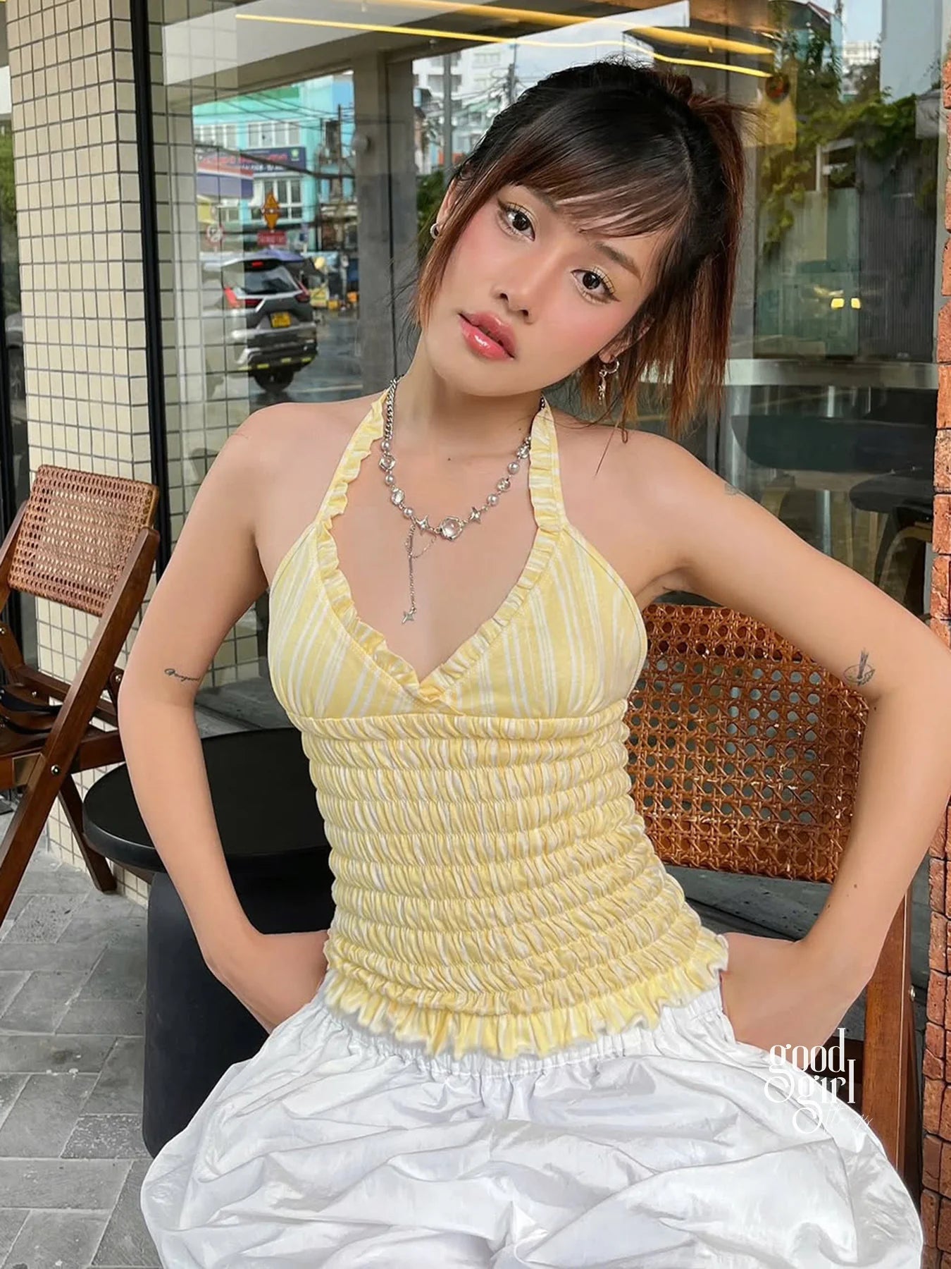 Austin Striped Ruffle Halter Top