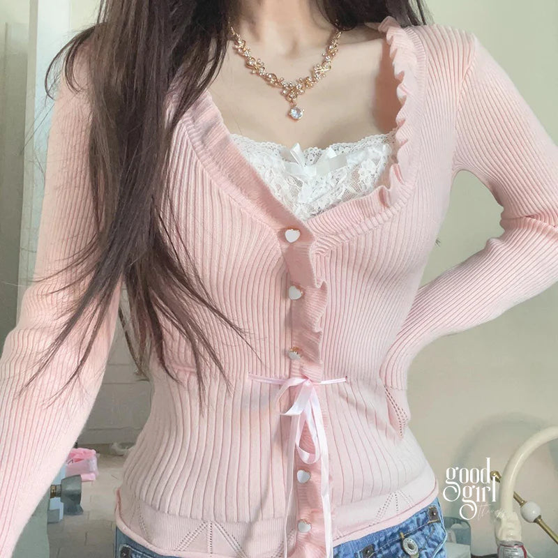Aziyah Lace V-Neck Knit Top