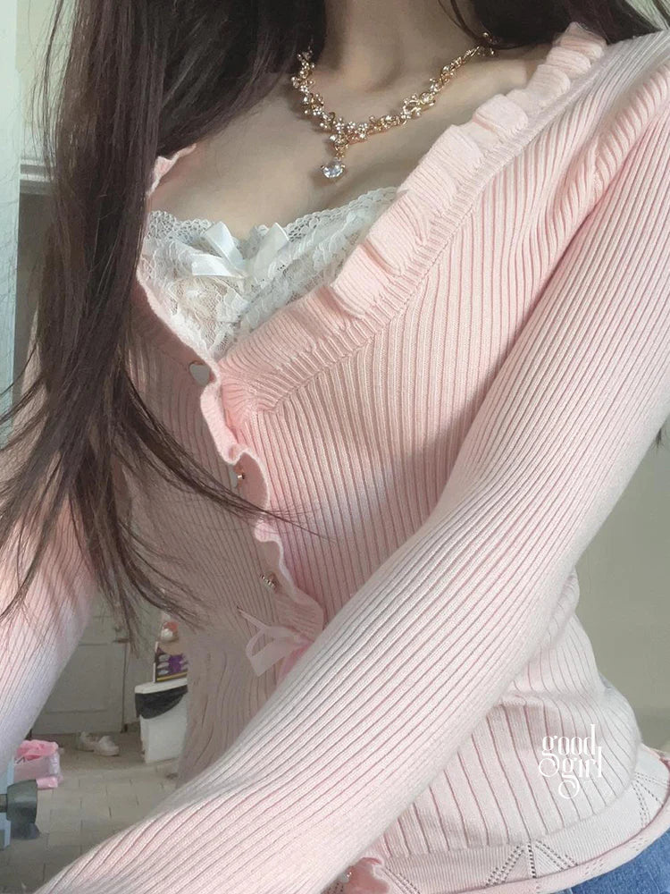 Aziyah Lace V-Neck Knit Top