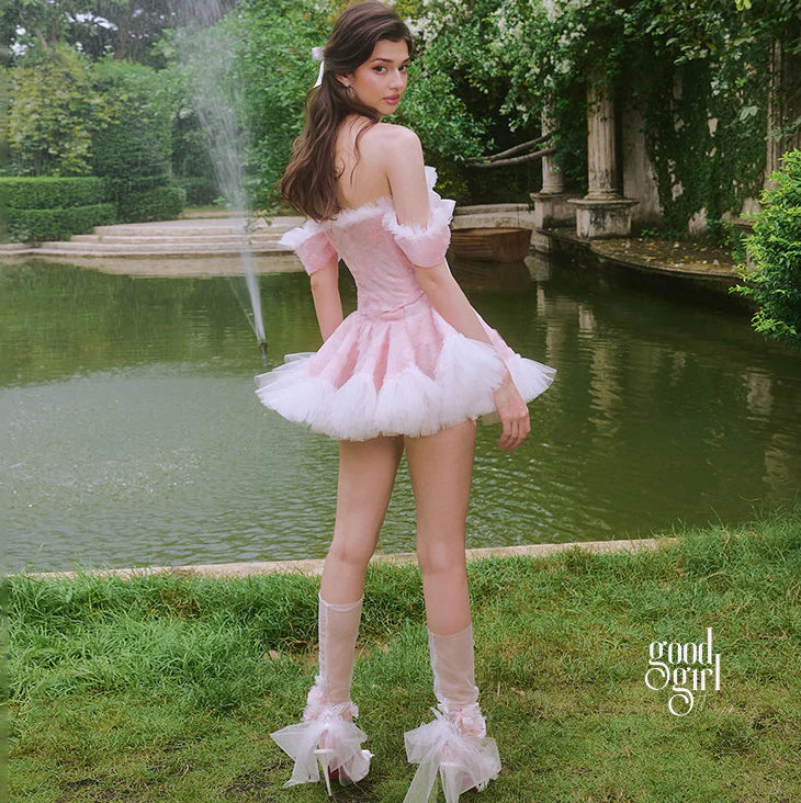 Bow Detail Tiered Skirt Set - Soft Pink
