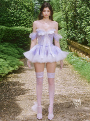 Bow Detail Tiered Skirt Set - Light Blue