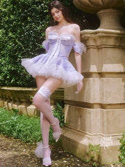 Bow Detail Tiered Skirt Set - Light Blue