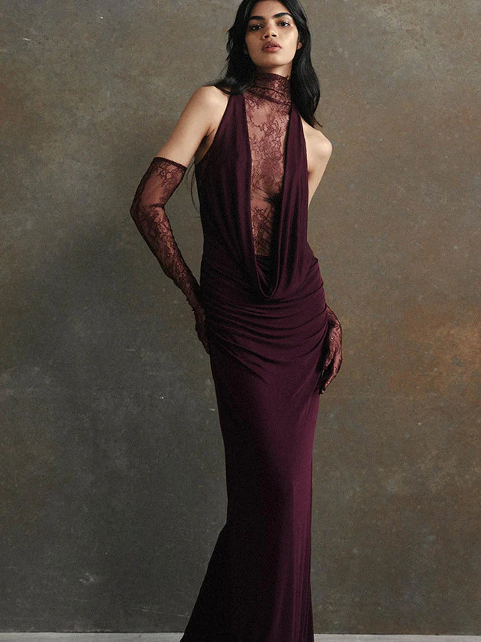 Brandi Halter Lace Gown