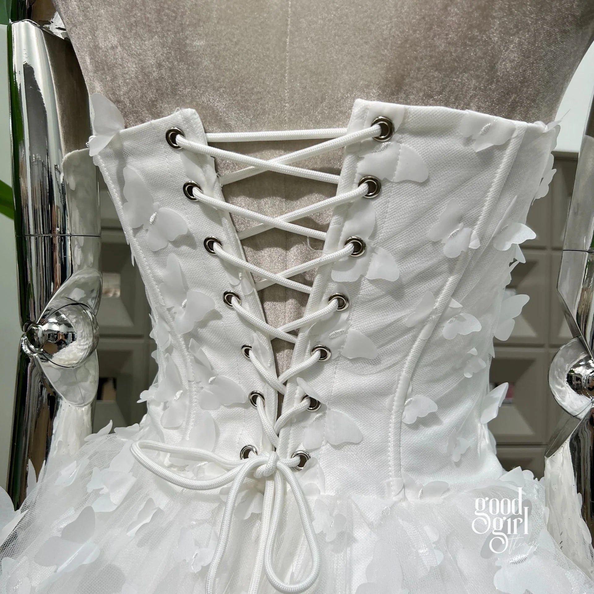 Butterfly Applique Corset Mini Dress - White