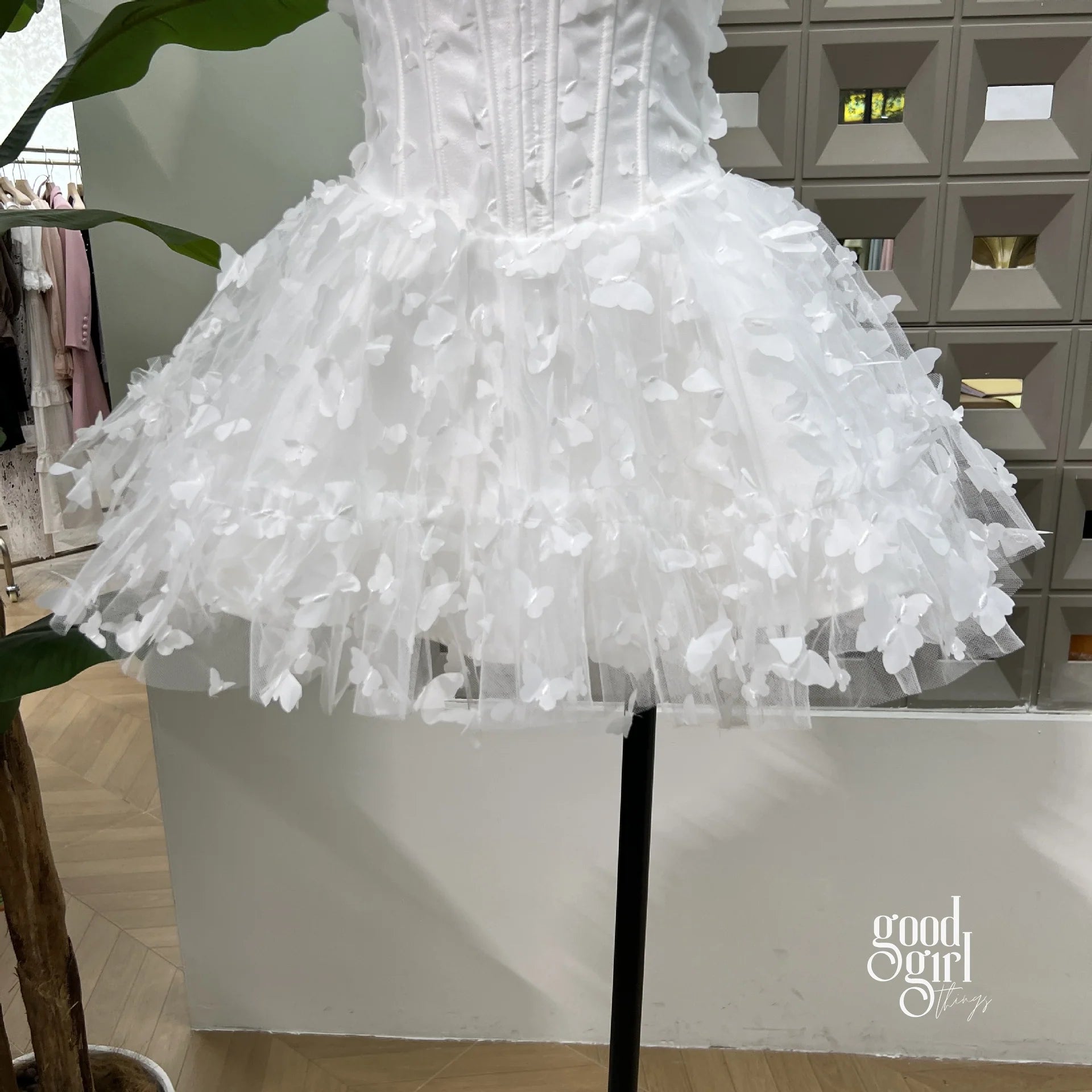 Butterfly Applique Corset Mini Dress - White
