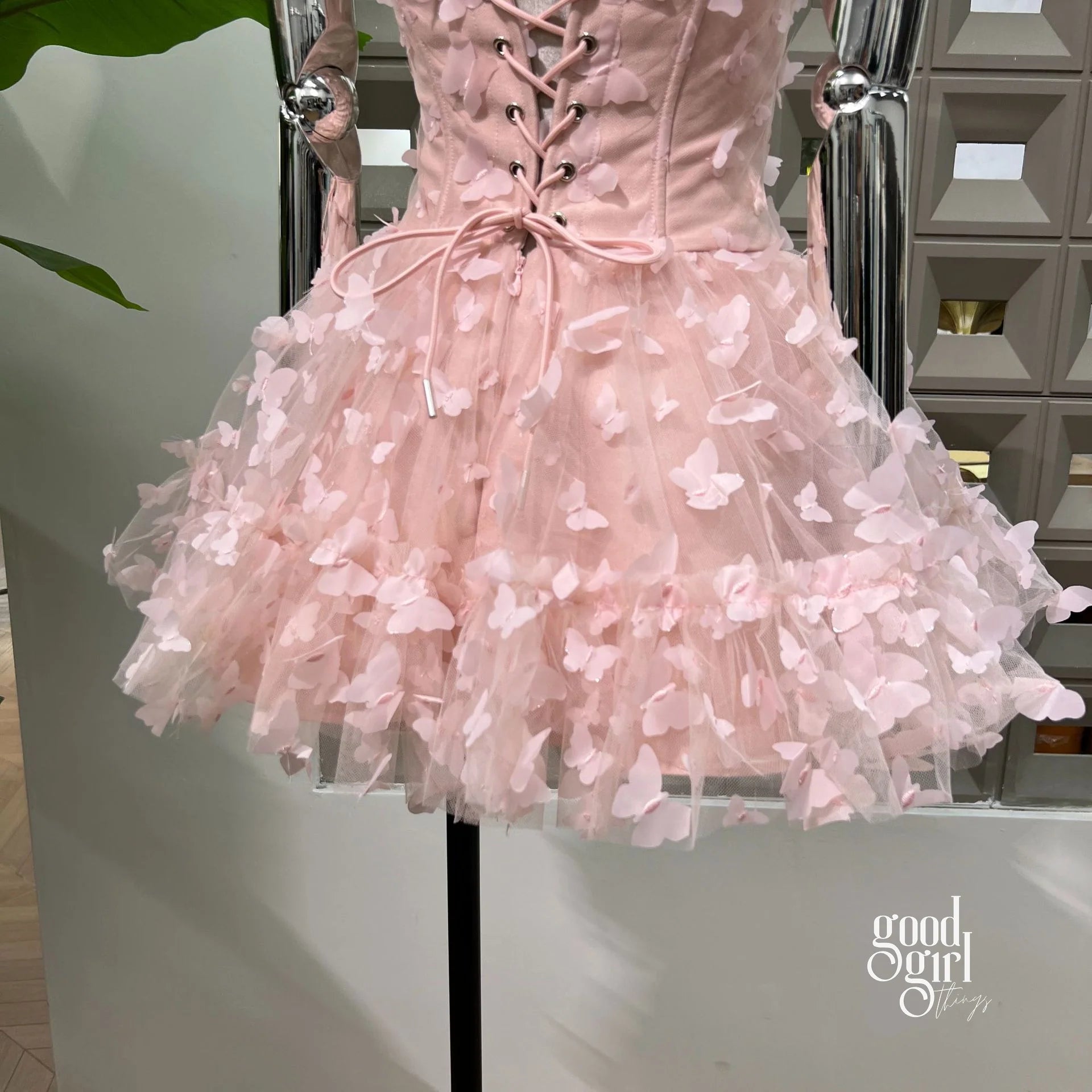 Butterfly Applique Corset Mini Dress - Light Pink