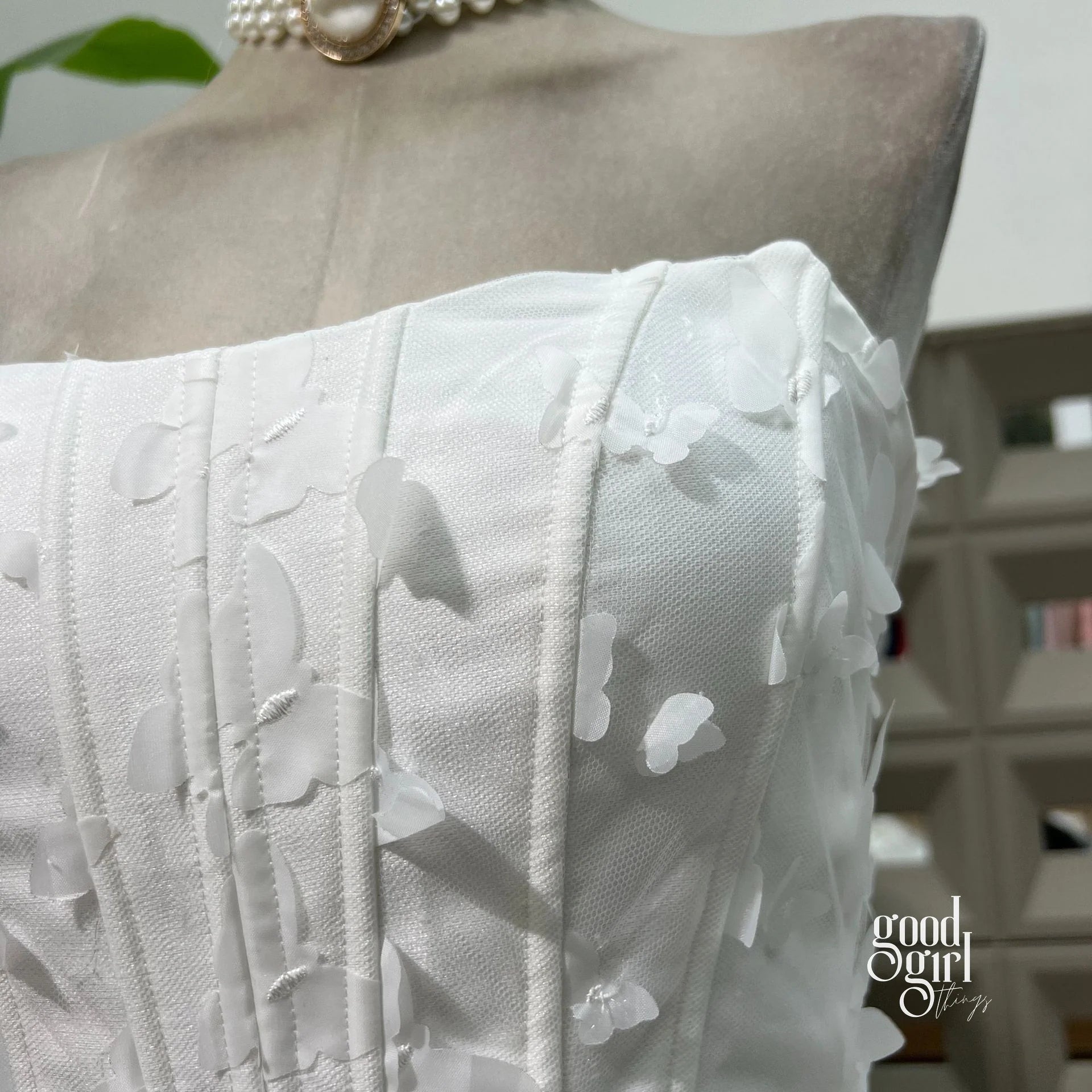 Butterfly Applique Corset Mini Dress - White