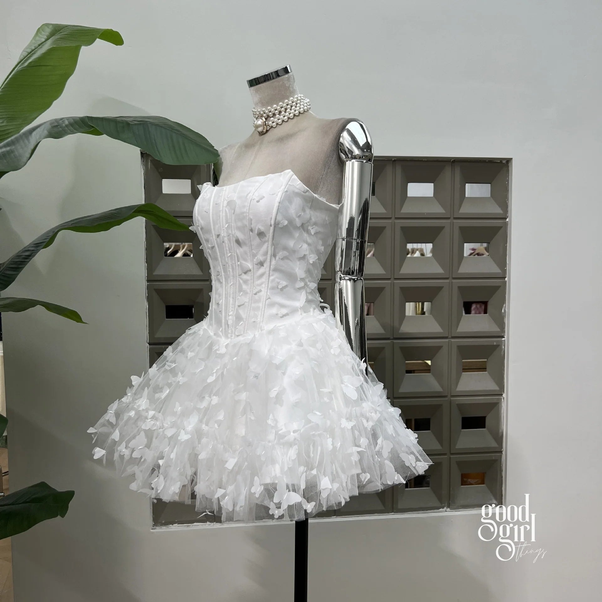 Butterfly Applique Corset Mini Dress - White
