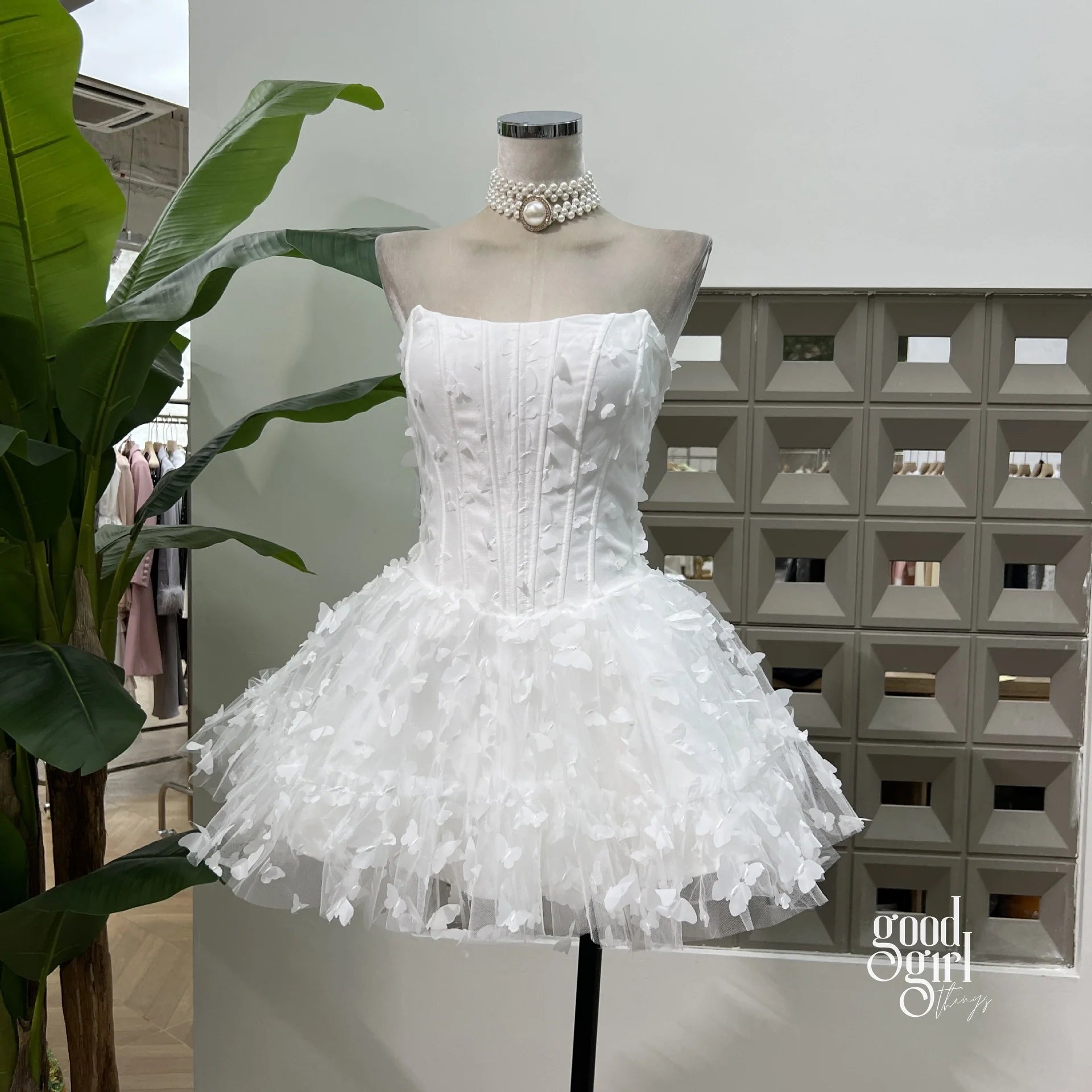 Butterfly Applique Corset Mini Dress - White