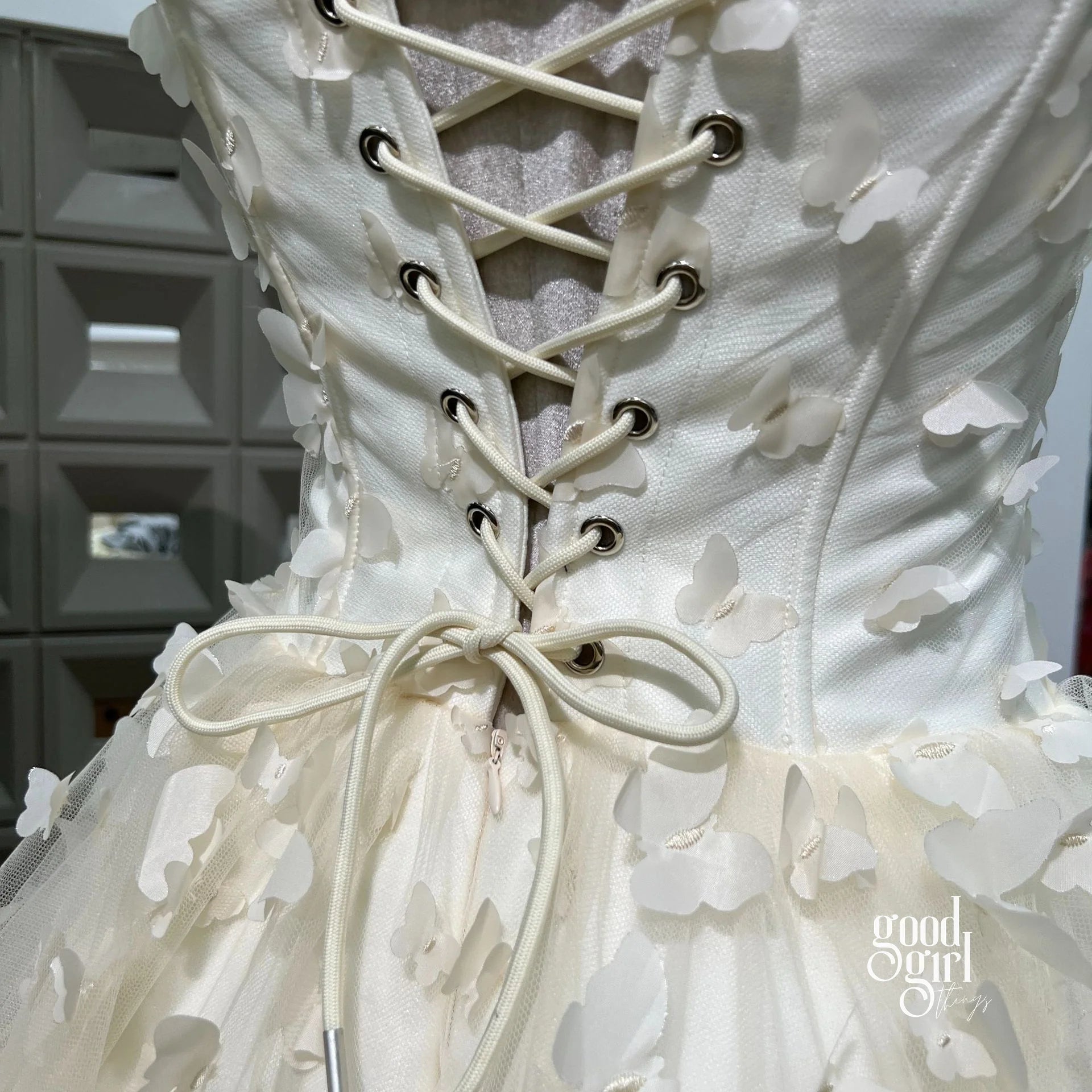 Butterfly Applique Corset Mini Dress - Cream