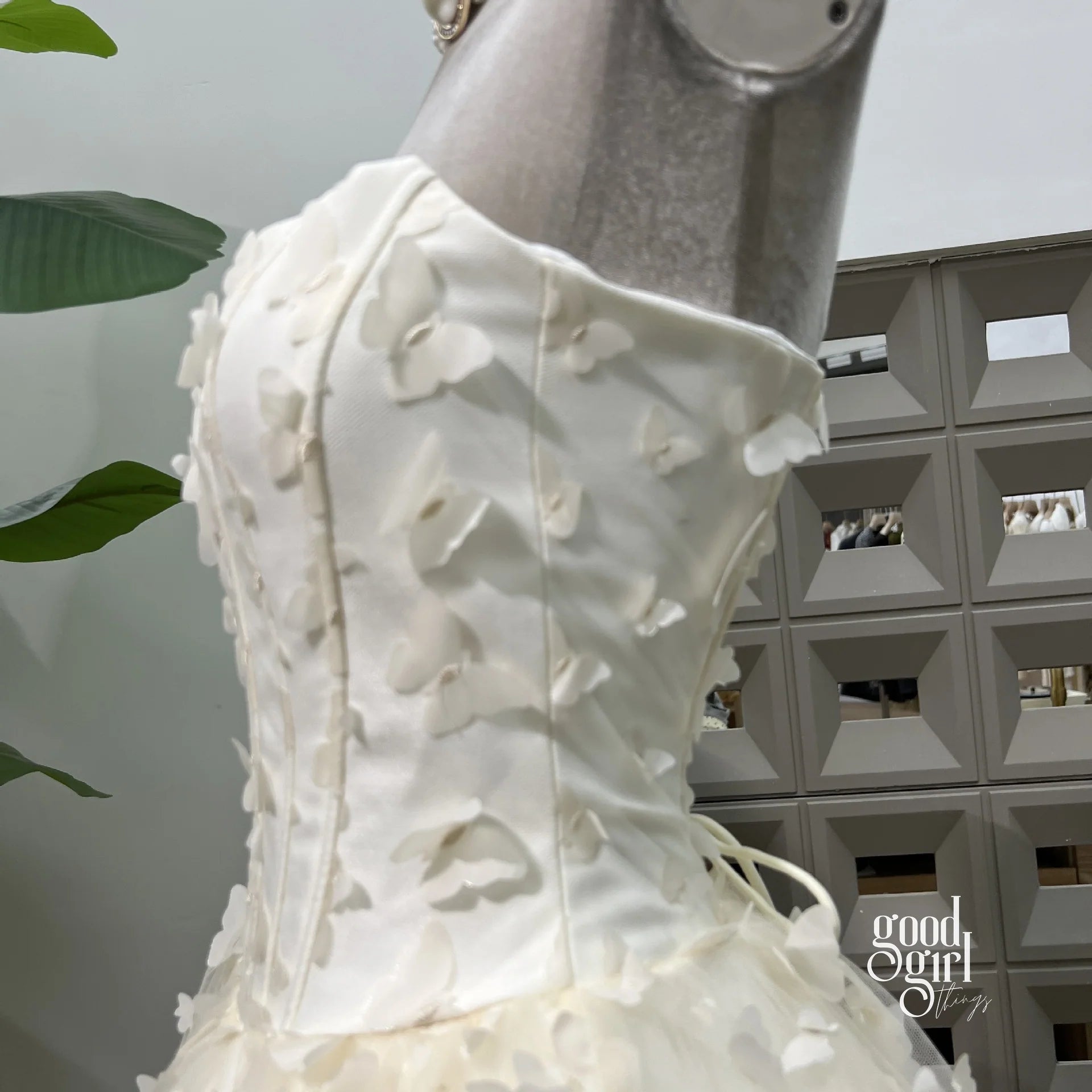 Butterfly Applique Corset Mini Dress - Cream