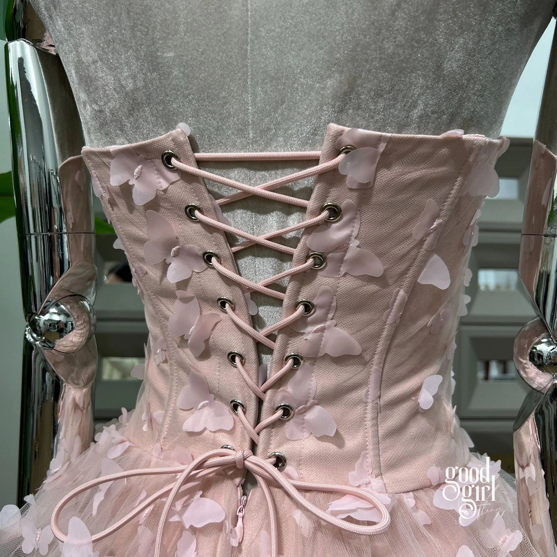 Butterfly Applique Corset Mini Dress - Light Pink
