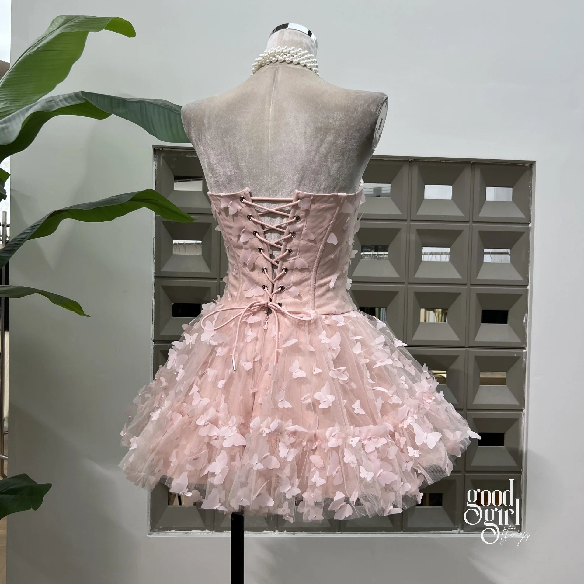 Butterfly Applique Corset Mini Dress - Light Pink