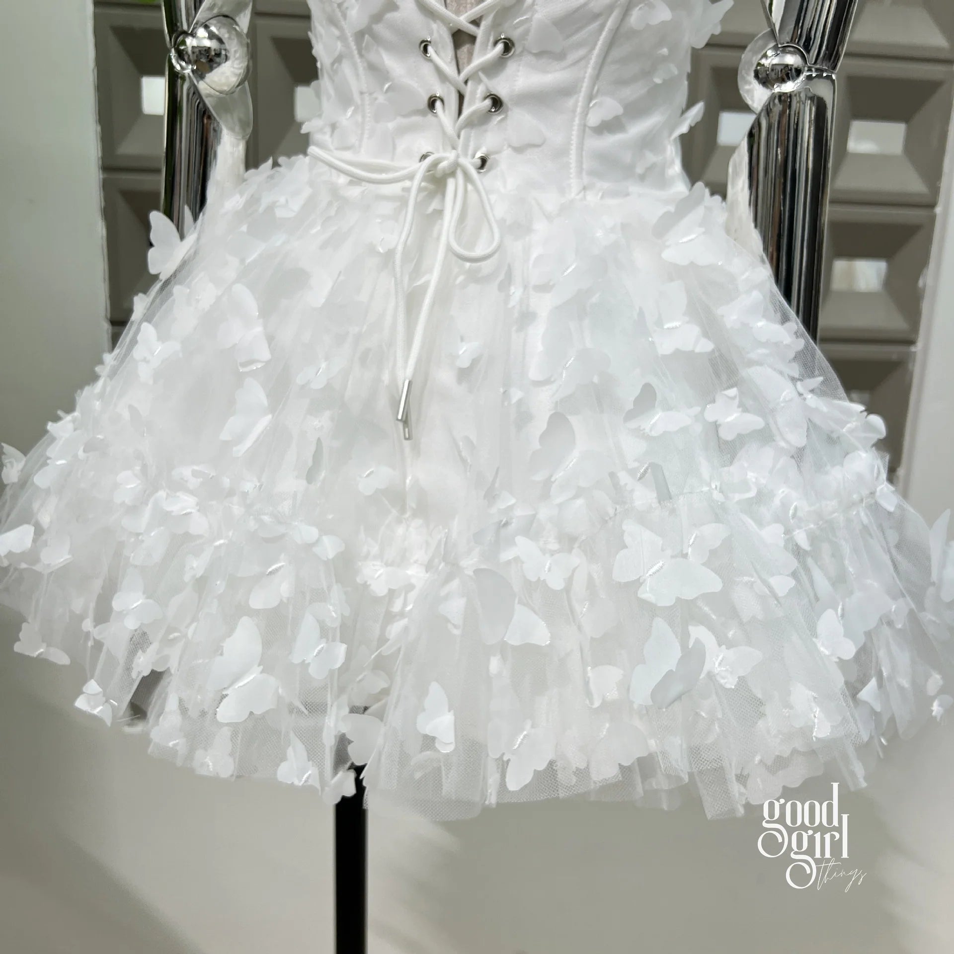 Butterfly Applique Corset Mini Dress - White