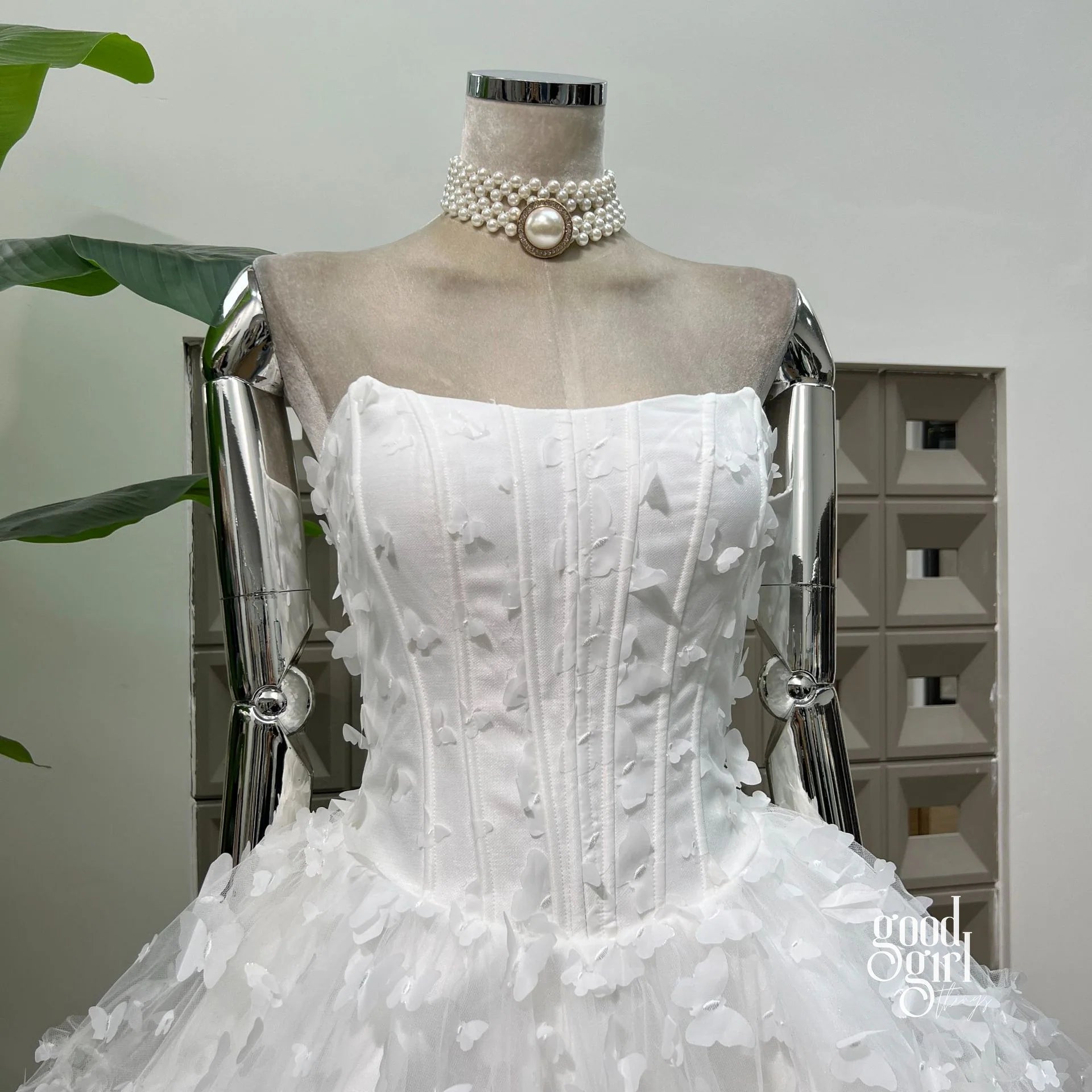 Butterfly Applique Corset Mini Dress - White