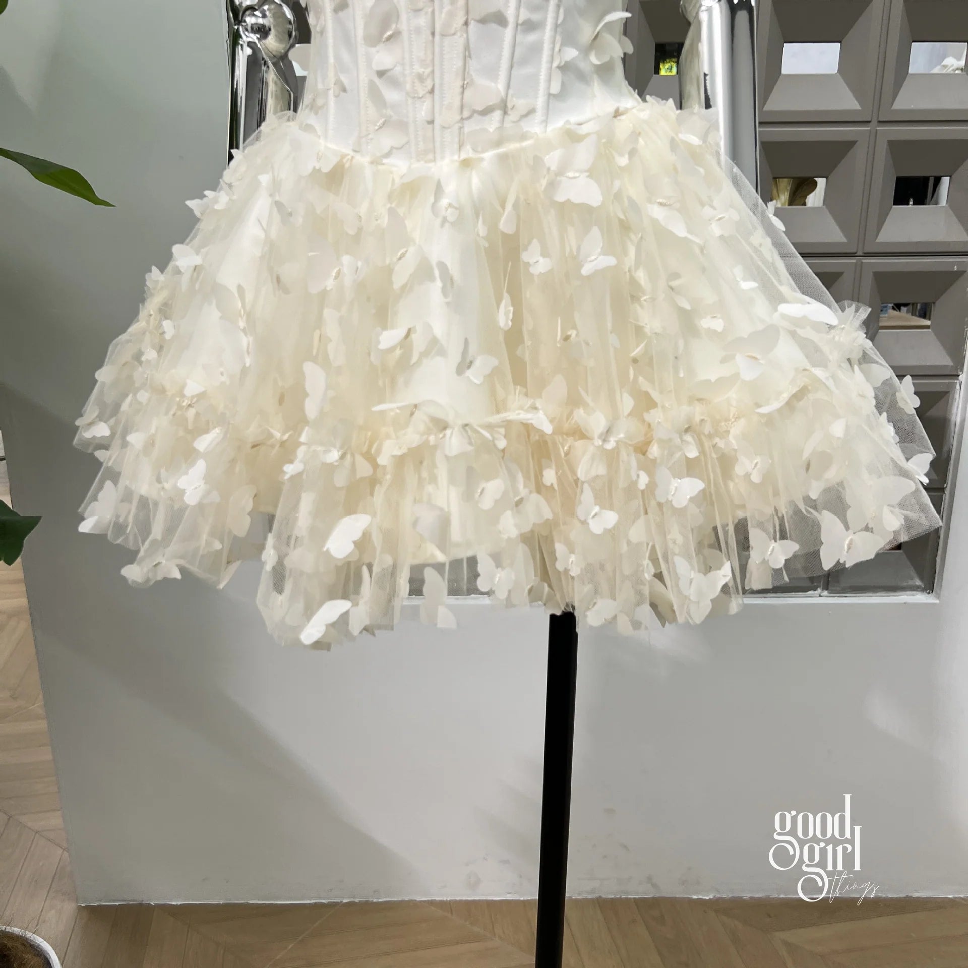 Butterfly Applique Corset Mini Dress - Cream