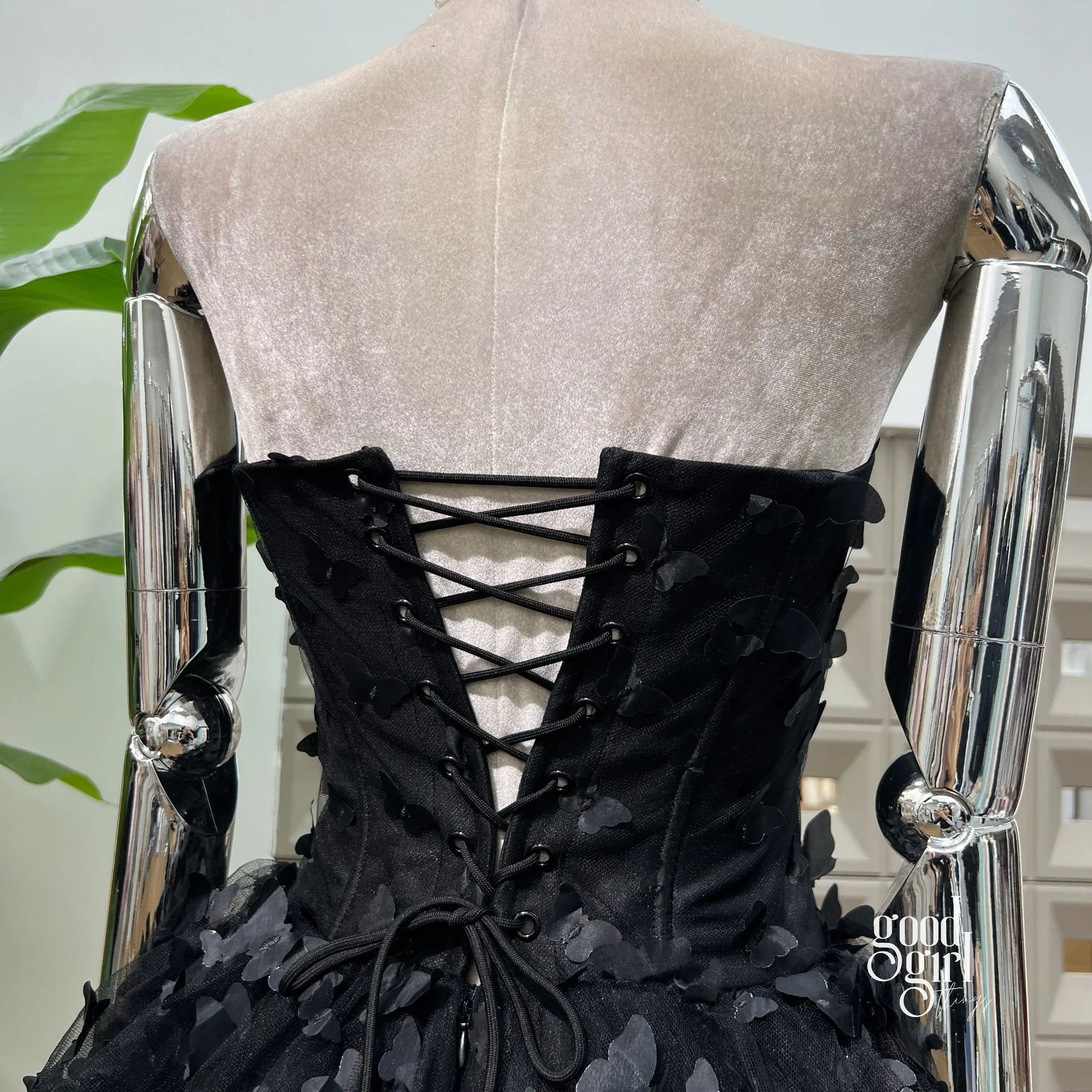 Butterfly Applique Corset Mini Dress - Black