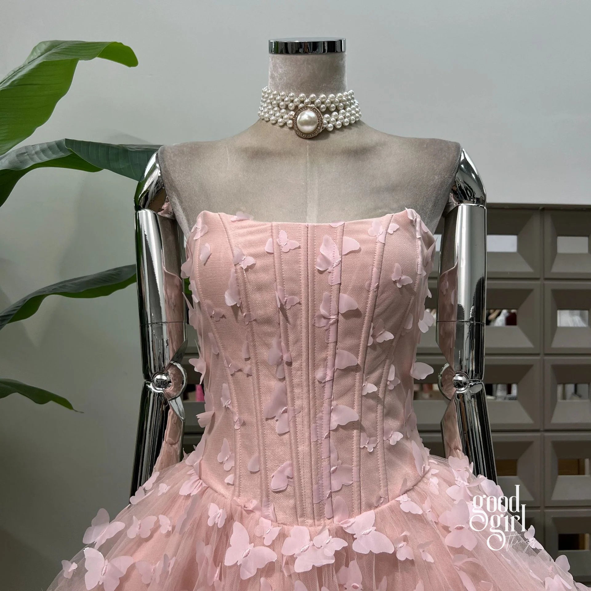 Butterfly Applique Corset Mini Dress - Light Pink