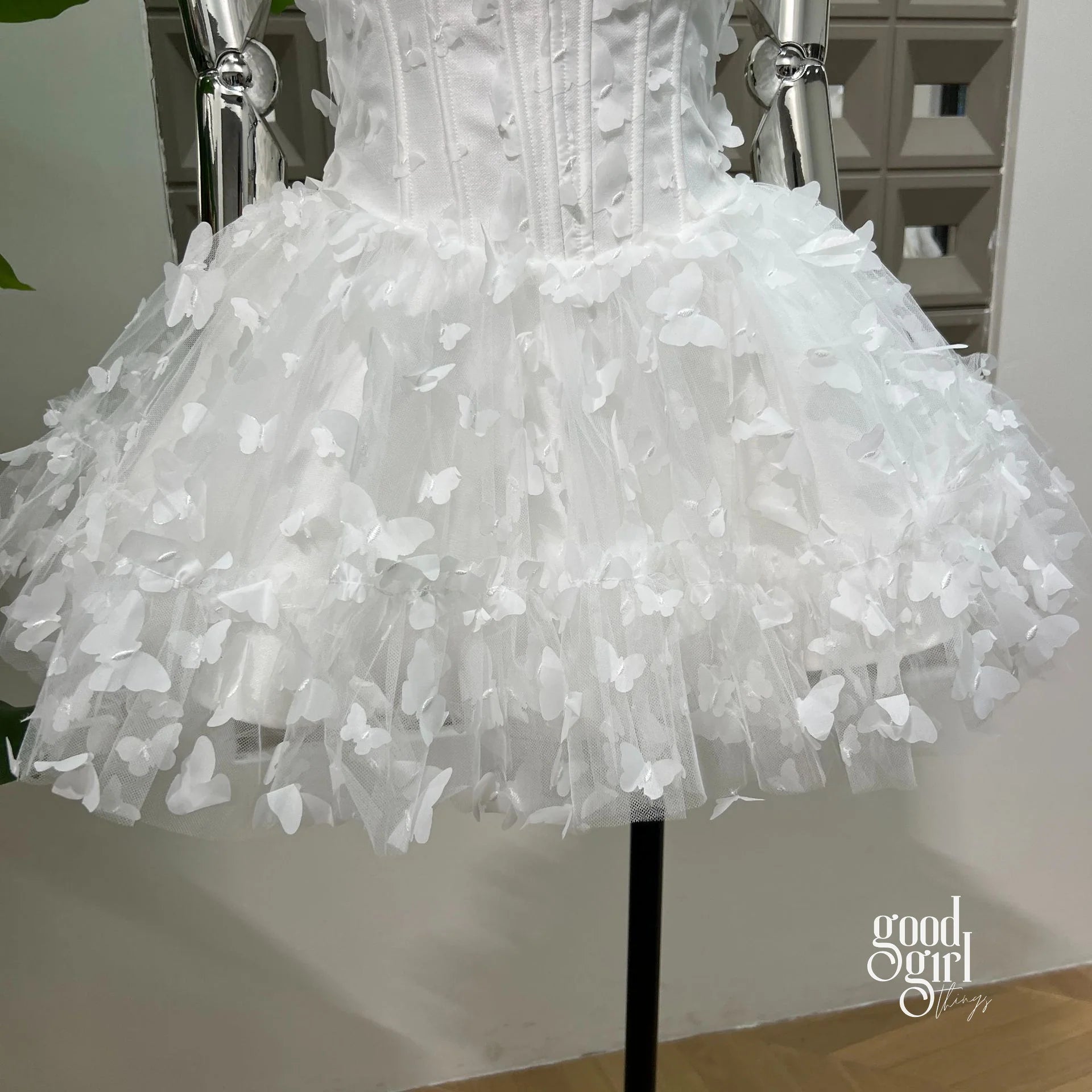 Butterfly Applique Corset Mini Dress - White