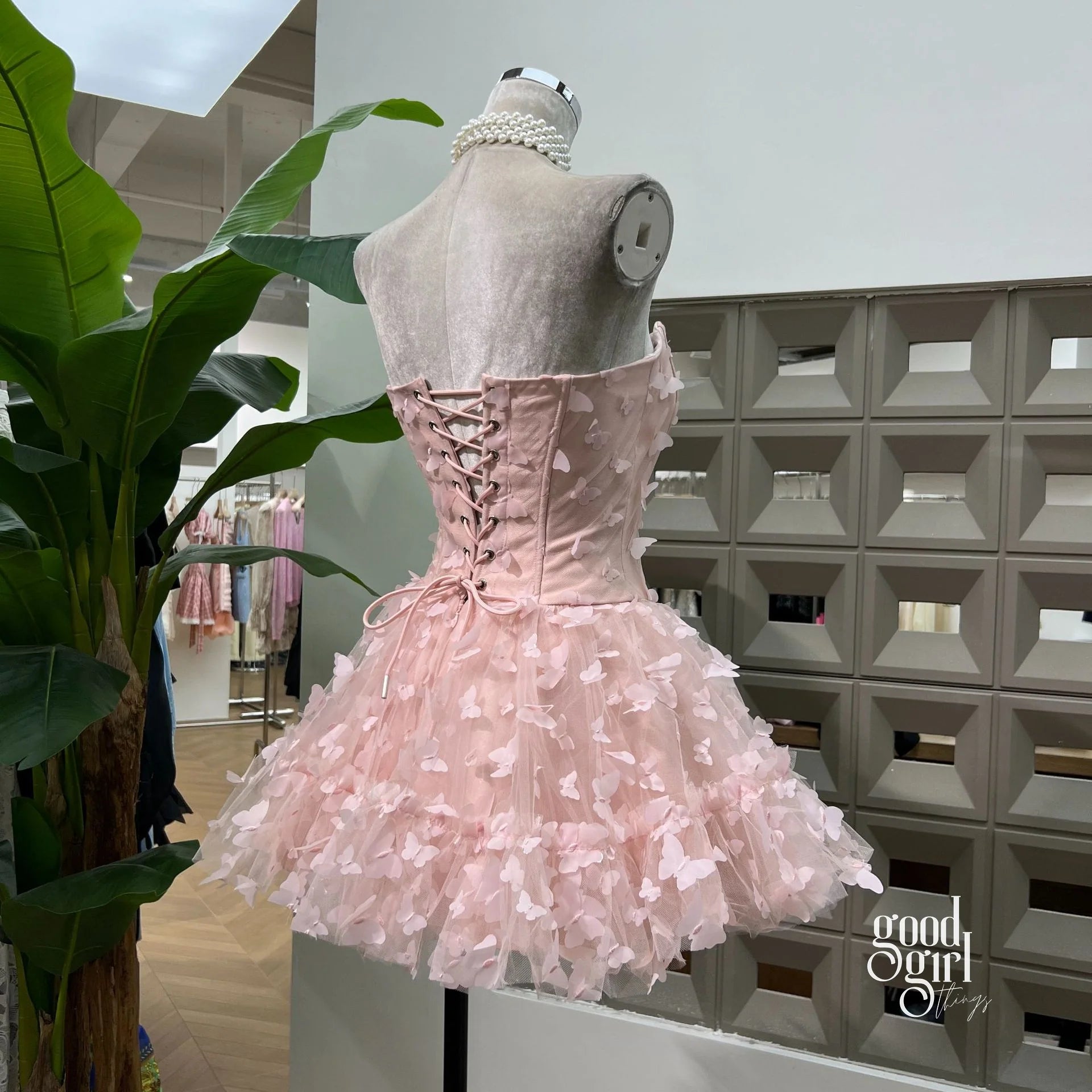 Butterfly Applique Corset Mini Dress - Light Pink