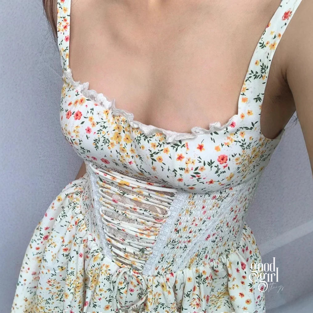 Callan Lace Trim Floral Corset Mini Dress