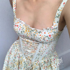 Callan Lace Trim Floral Corset Mini Dress