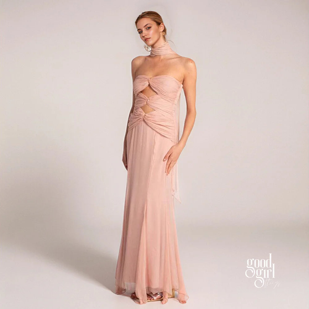 Dalary Pleated Fishtail Maxi Dress