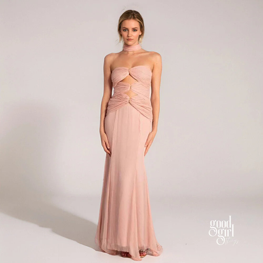 Dalary Pleated Fishtail Maxi Dress