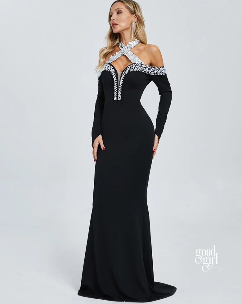 Dolores Halter Embellished Maxi Dress