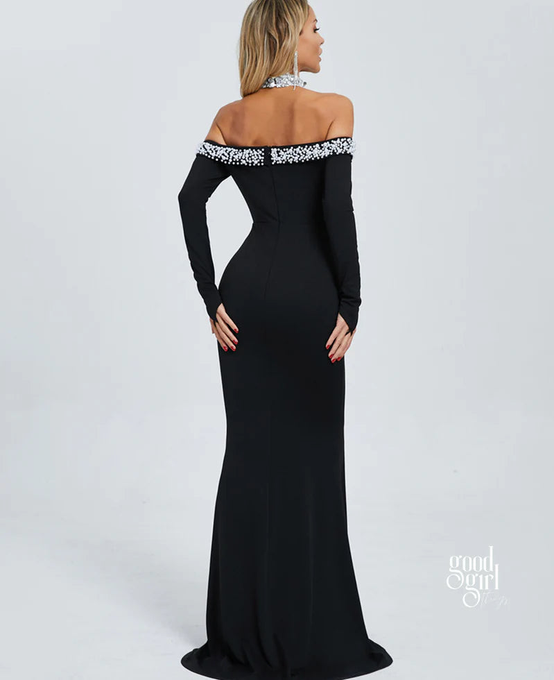 Dolores Halter Embellished Maxi Dress