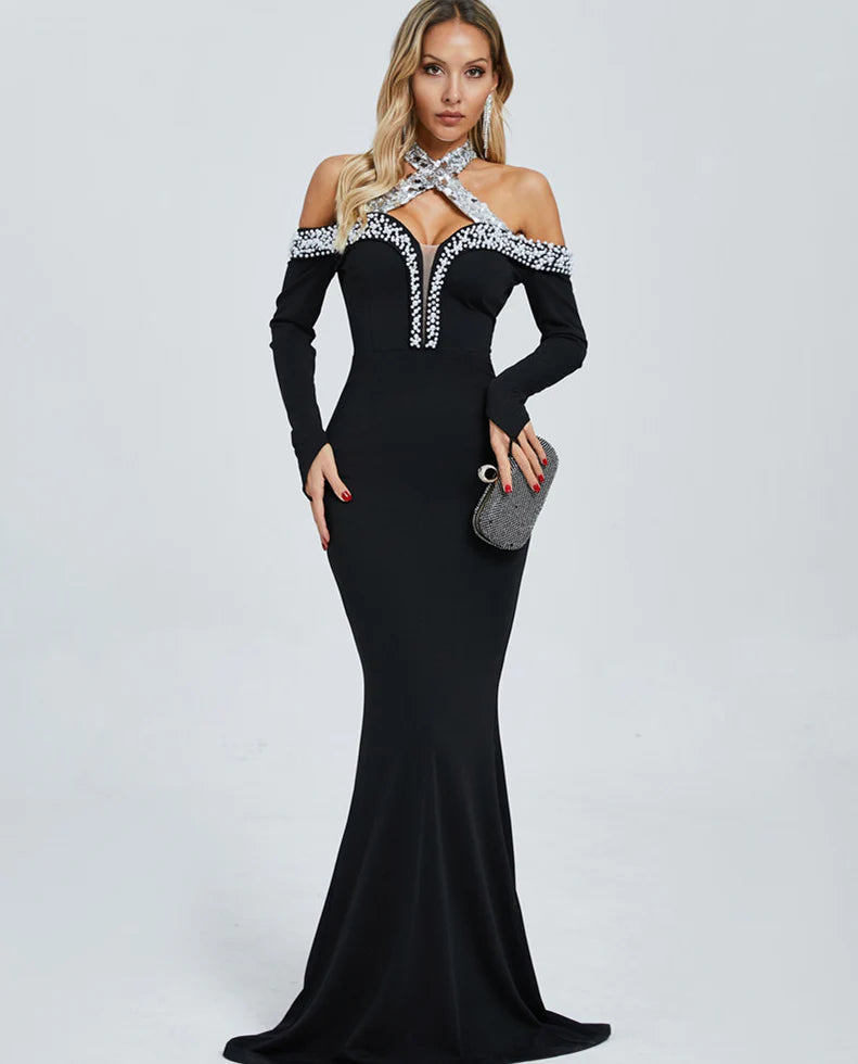 Dolores Halter Embellished Maxi Dress