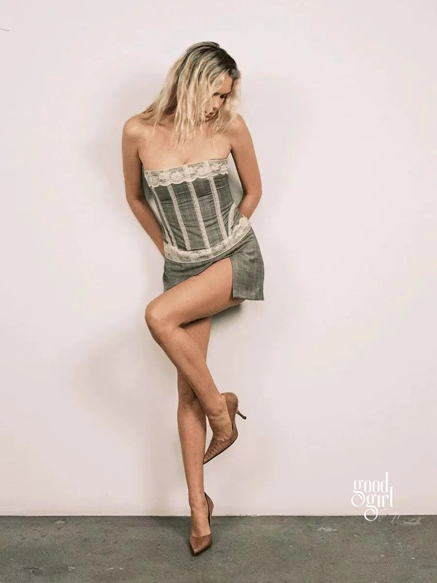 Effie Plaid Tube Top Skirt Set