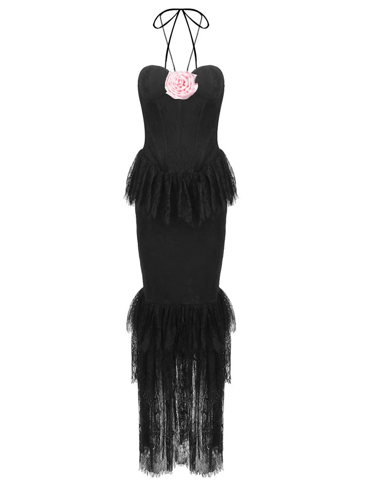 Eimy Floral Neck Lace Maxi Dress