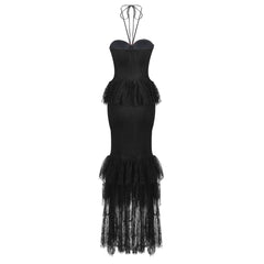 Eimy Floral Neck Lace Maxi Dress