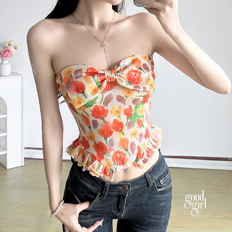 Eleana Sequin Bow Tube Top