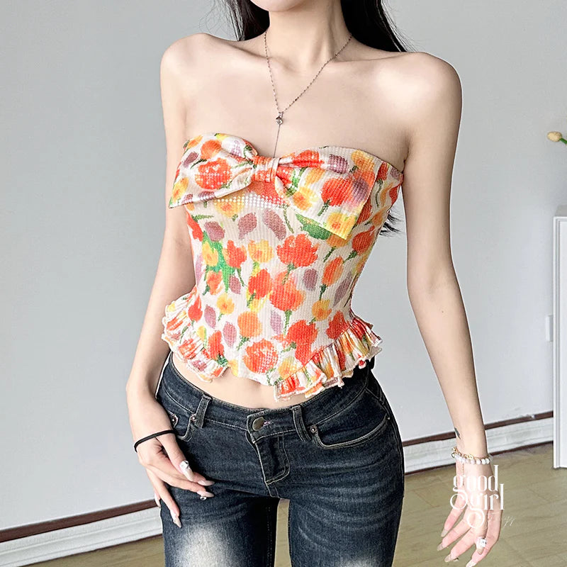 Eleana Sequin Bow Tube Top