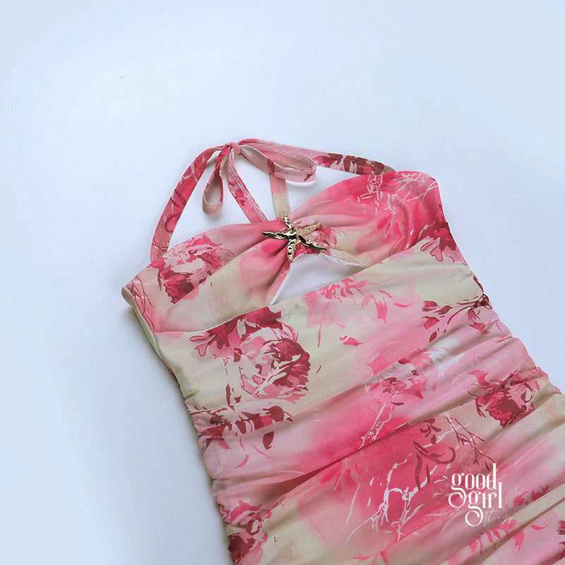 Floral Backless Mini Dress