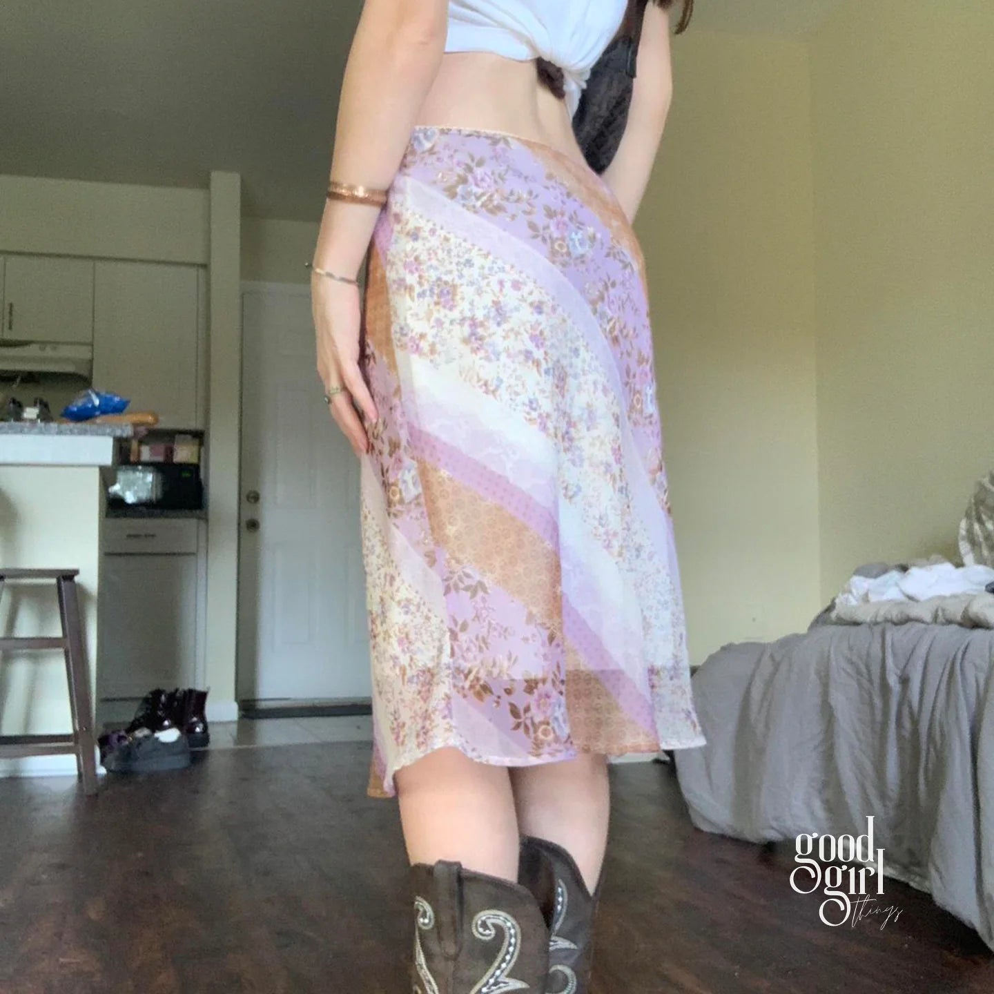 Freyja Floral Mesh Midi Skirt