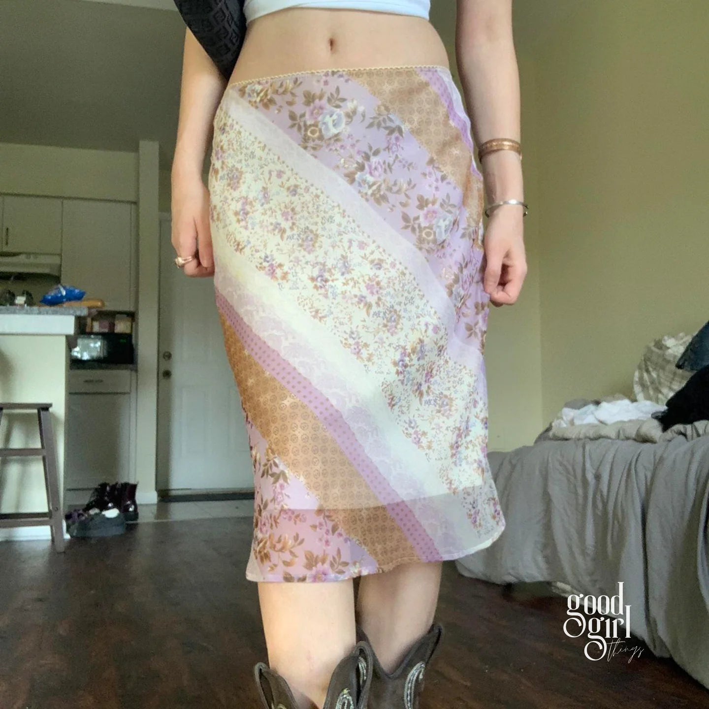 Freyja Floral Mesh Midi Skirt