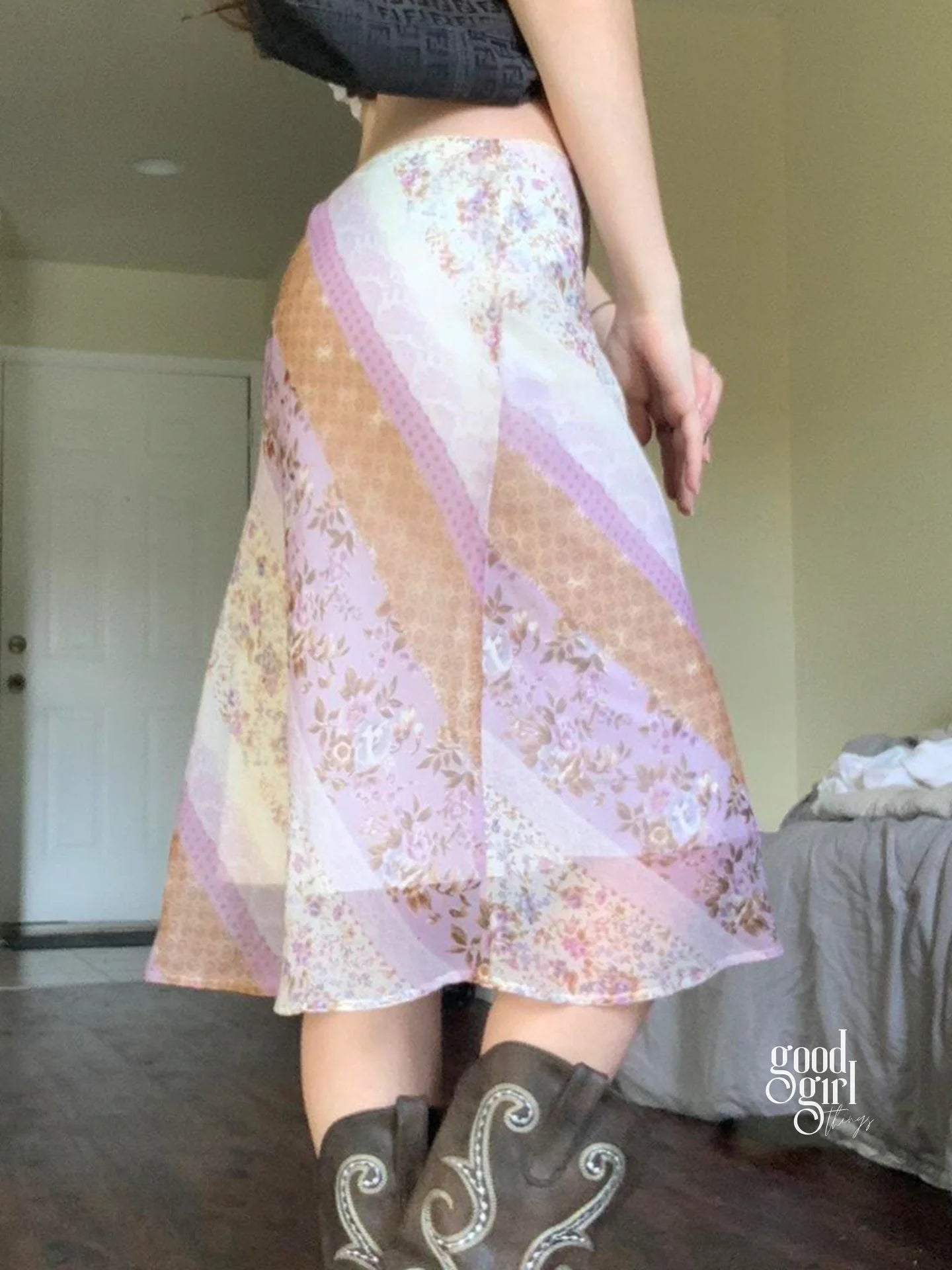 Freyja Floral Mesh Midi Skirt