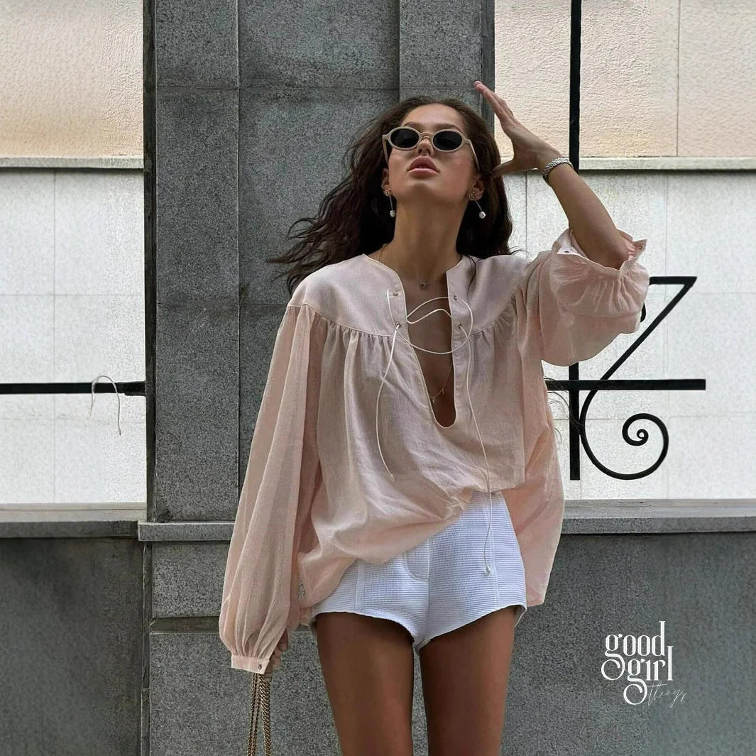 Heaven Crinkled Tie-Front Top