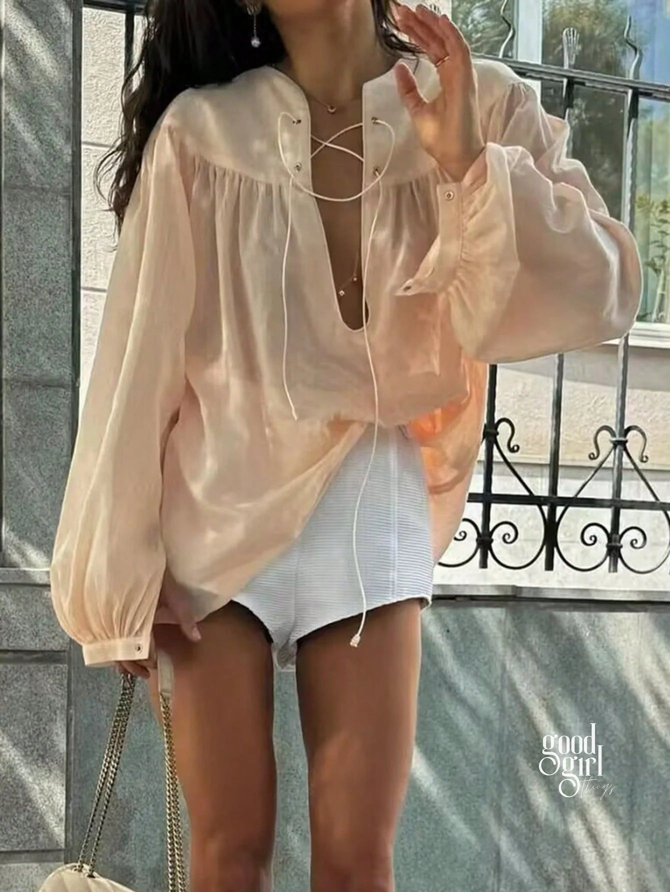 Heaven Crinkled Tie-Front Top