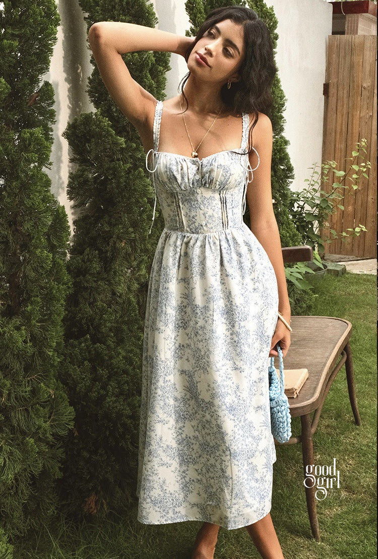 Heba Floral Lace-Up Midi Dress