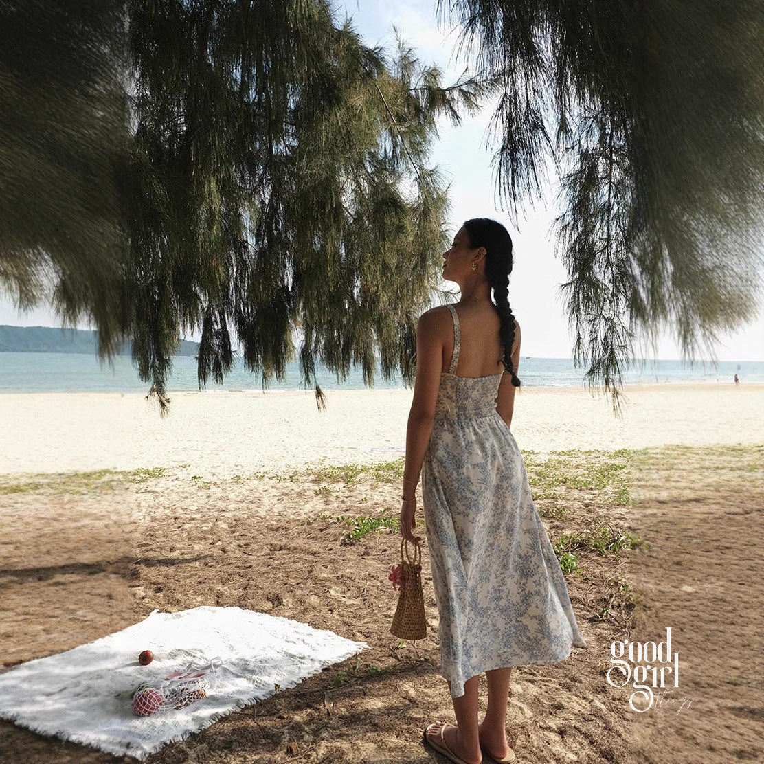 Heba Floral Lace-Up Midi Dress