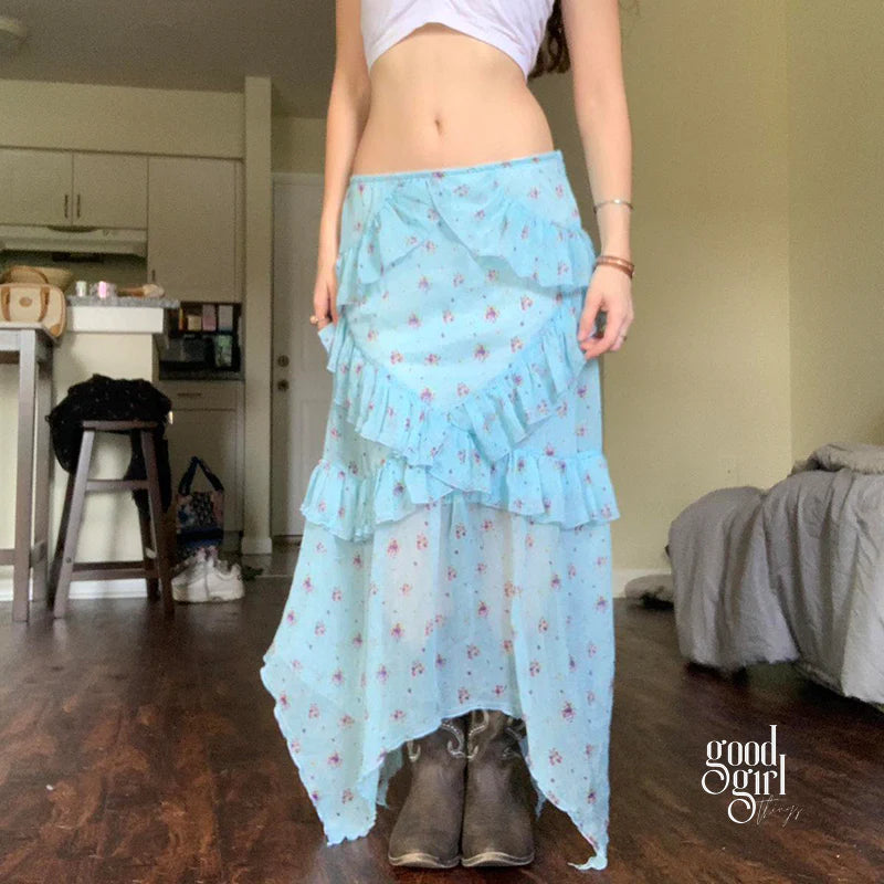 Ifrah Asymmetric Tiered Skirt