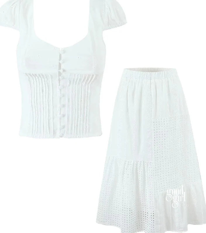 Jacie Embroidered Cut-Out Skirt Set