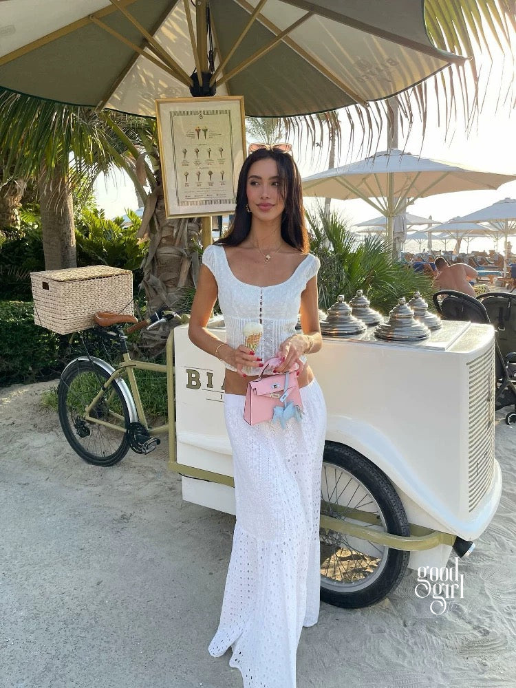 Jacie Embroidered Cut-Out Skirt Set